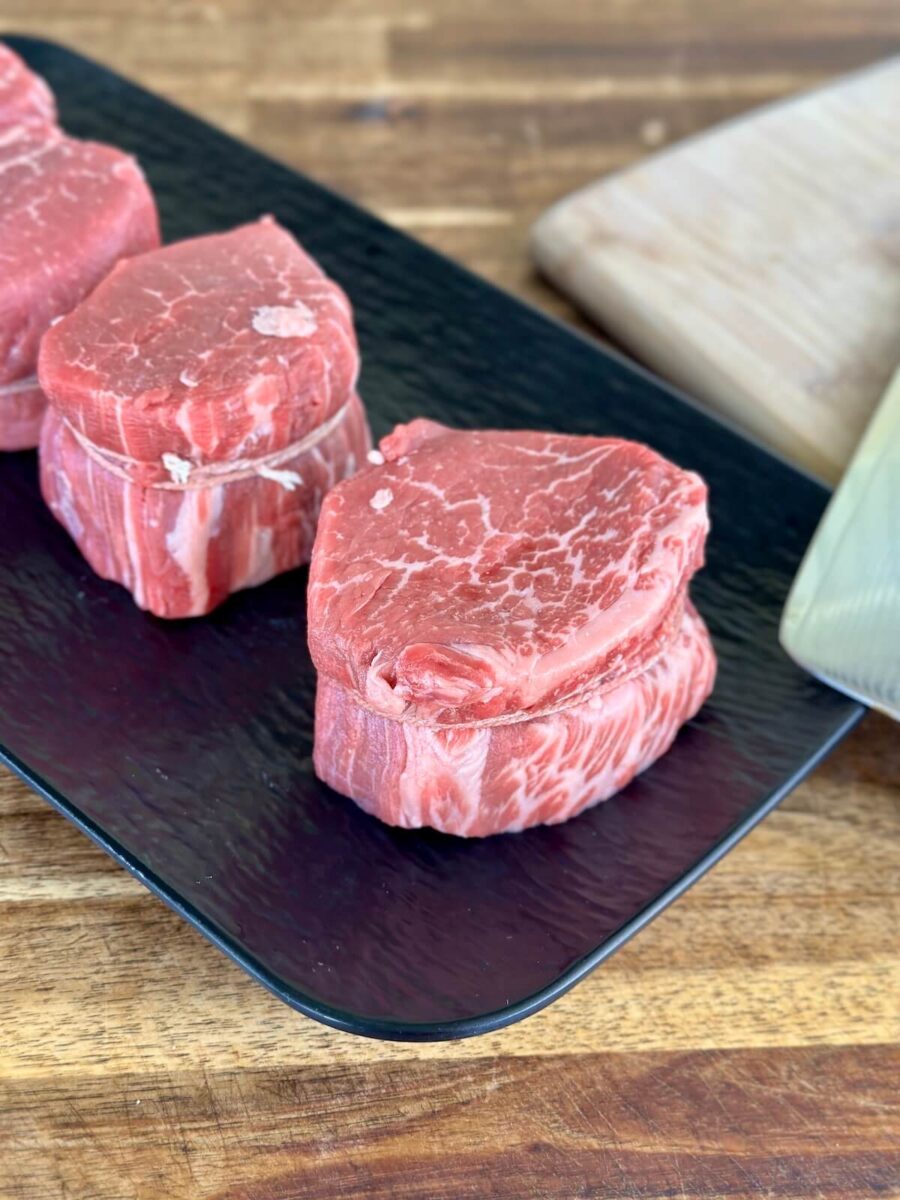 filet mignon tied into a thick round with butcher's twine