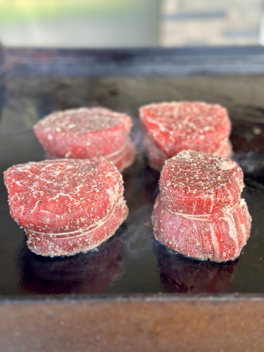 searing filets on Blackstone griddle