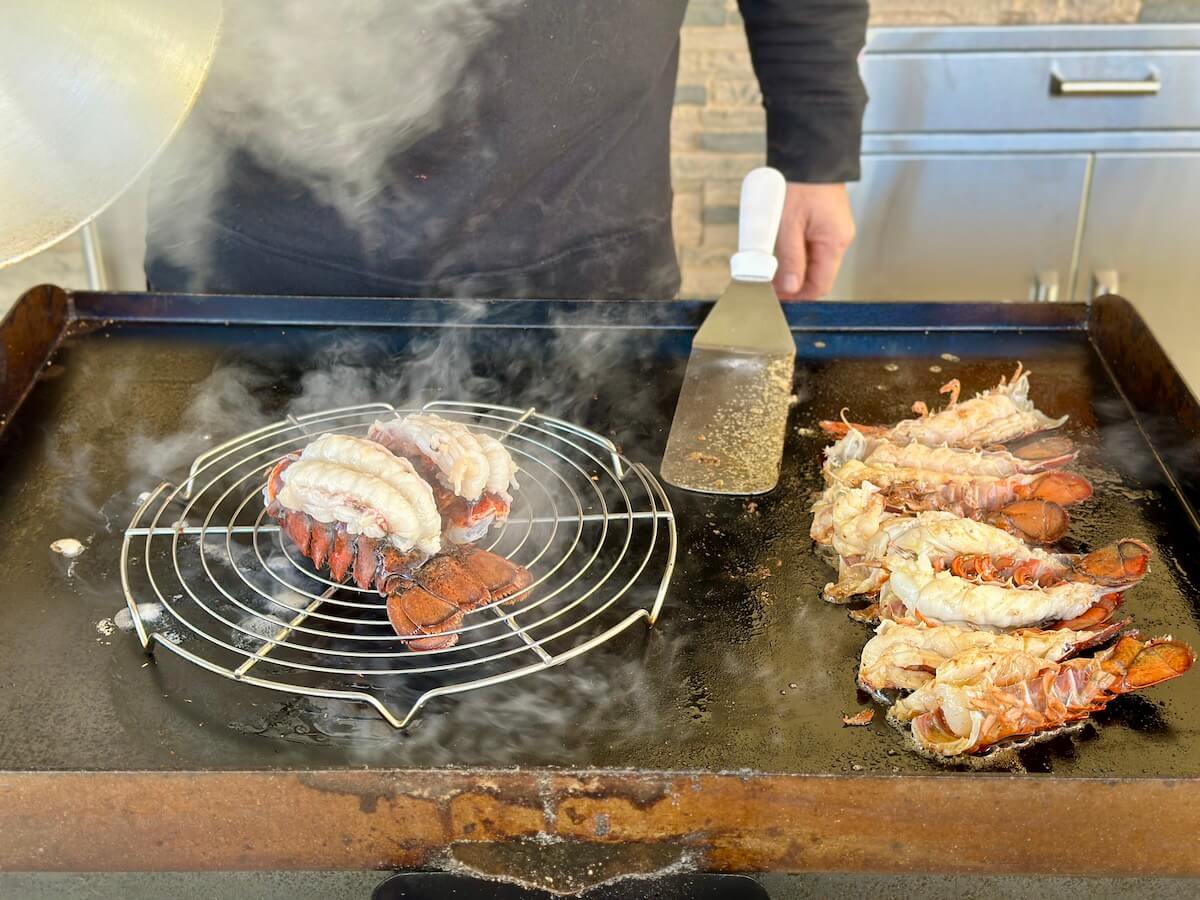 cooking lobster tails on Blackstone