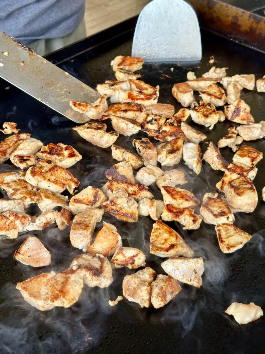 cooking chicken bites on a Blackstone griddle