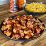 BBQ chicken bites on a plate
