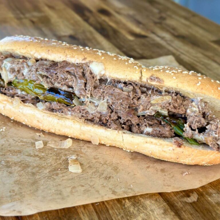 cheesesteak with shaved ribeye and roasted long hot peppers