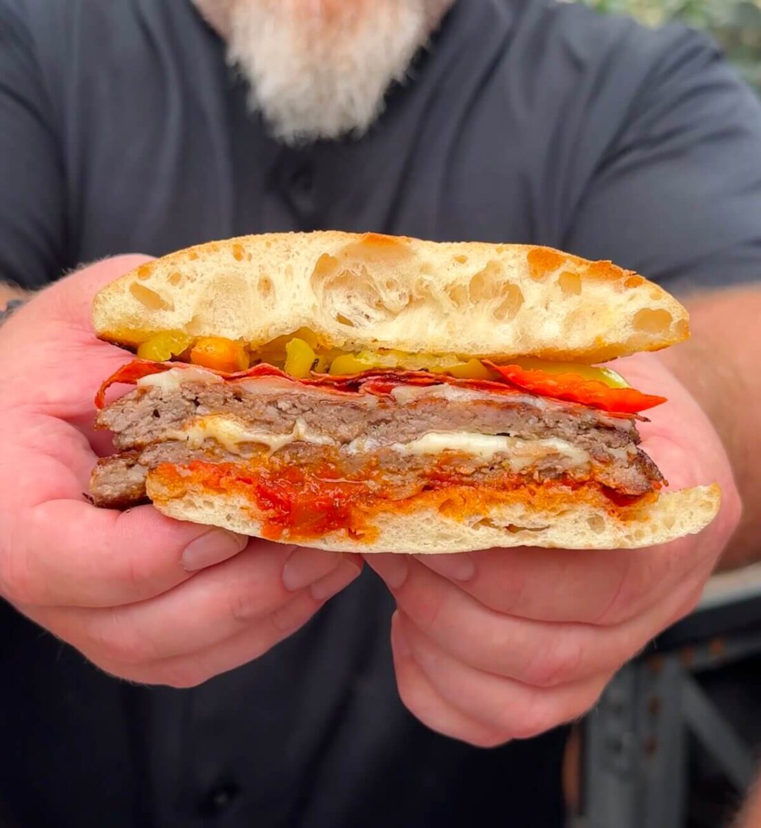 pizza burger cut in half