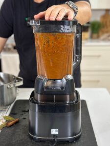 blending birria sauce in a blender