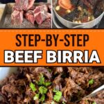 collage showing steps to make beef birria with chuck roast