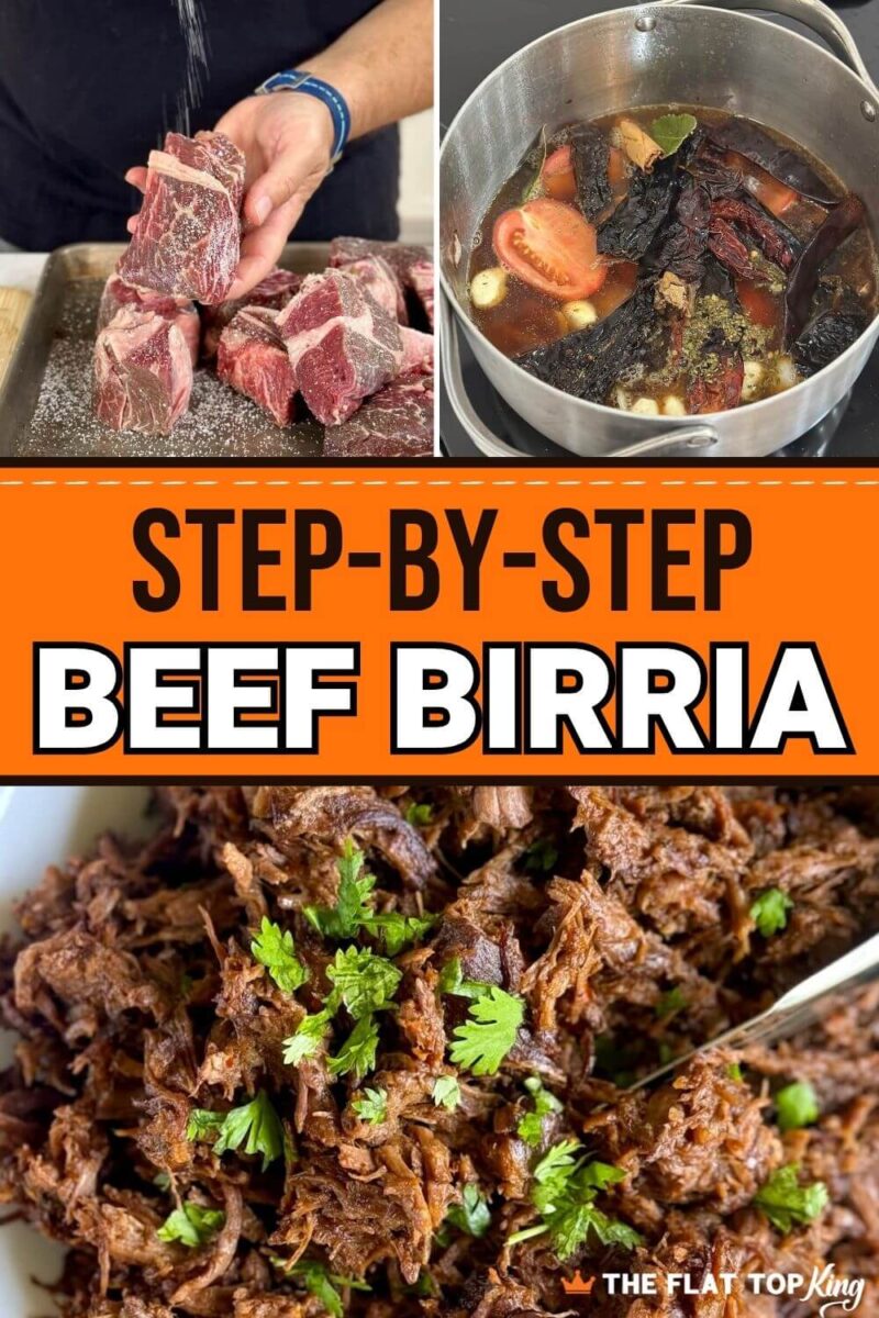 collage showing steps to make beef birria with chuck roast