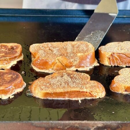 cooking French toast on a Blackstone griddle