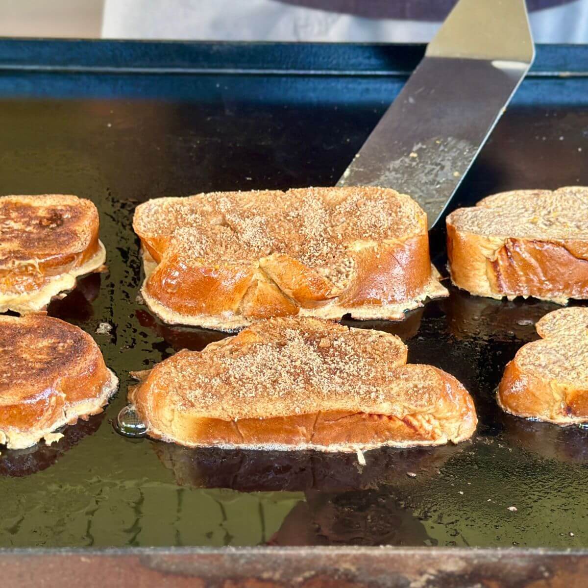 cooking French toast on a Blackstone griddle