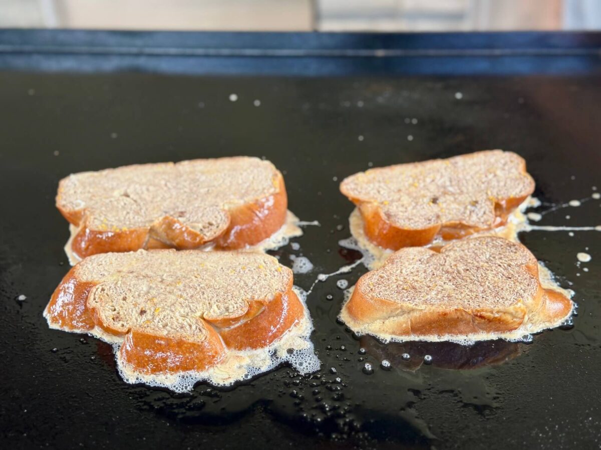 cooking French toast on a Blackstone griddle