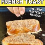 sprinkling cinnamon sugar mix on top of french toast on the Blackstone griddle