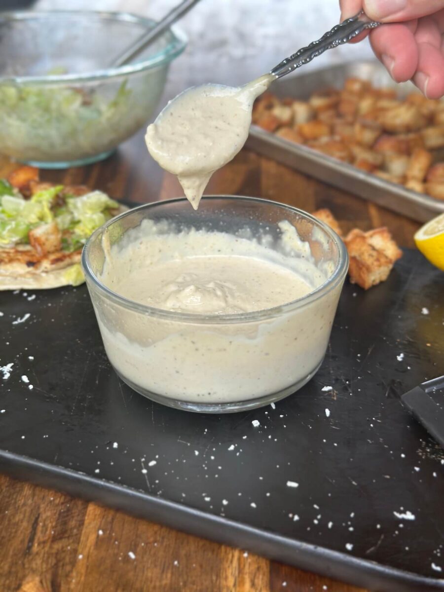 homemade Caesar salad dressing in a bowl
