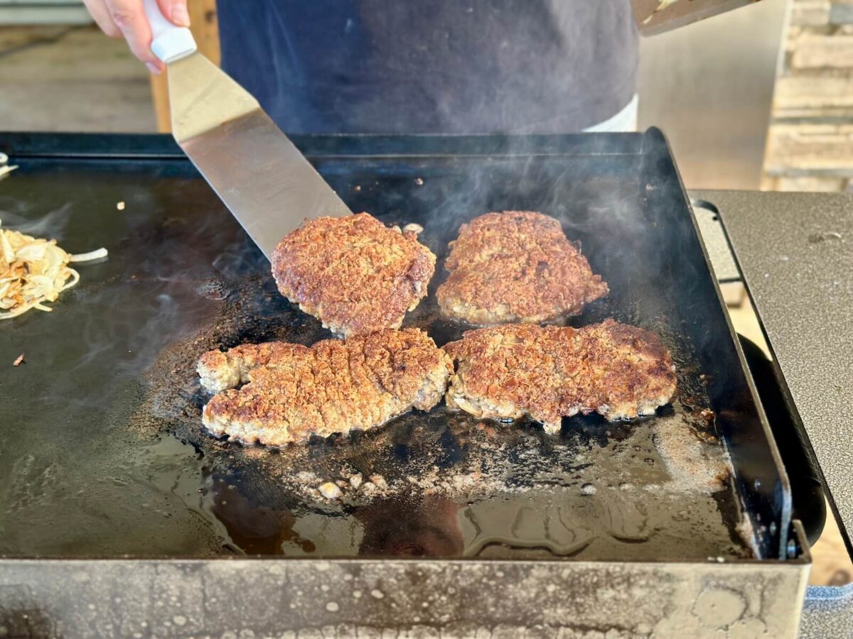 frying country fried steak on a Blackstone griddle