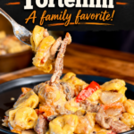 plate of Philly cheesesteak tortellini pasta